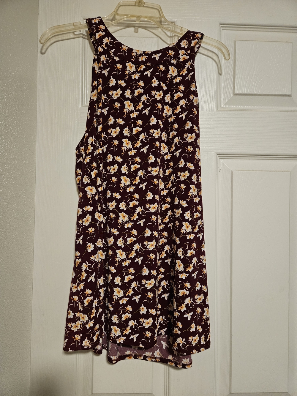 Floral A-Line Shirt in Burgundy with White Floral Accents